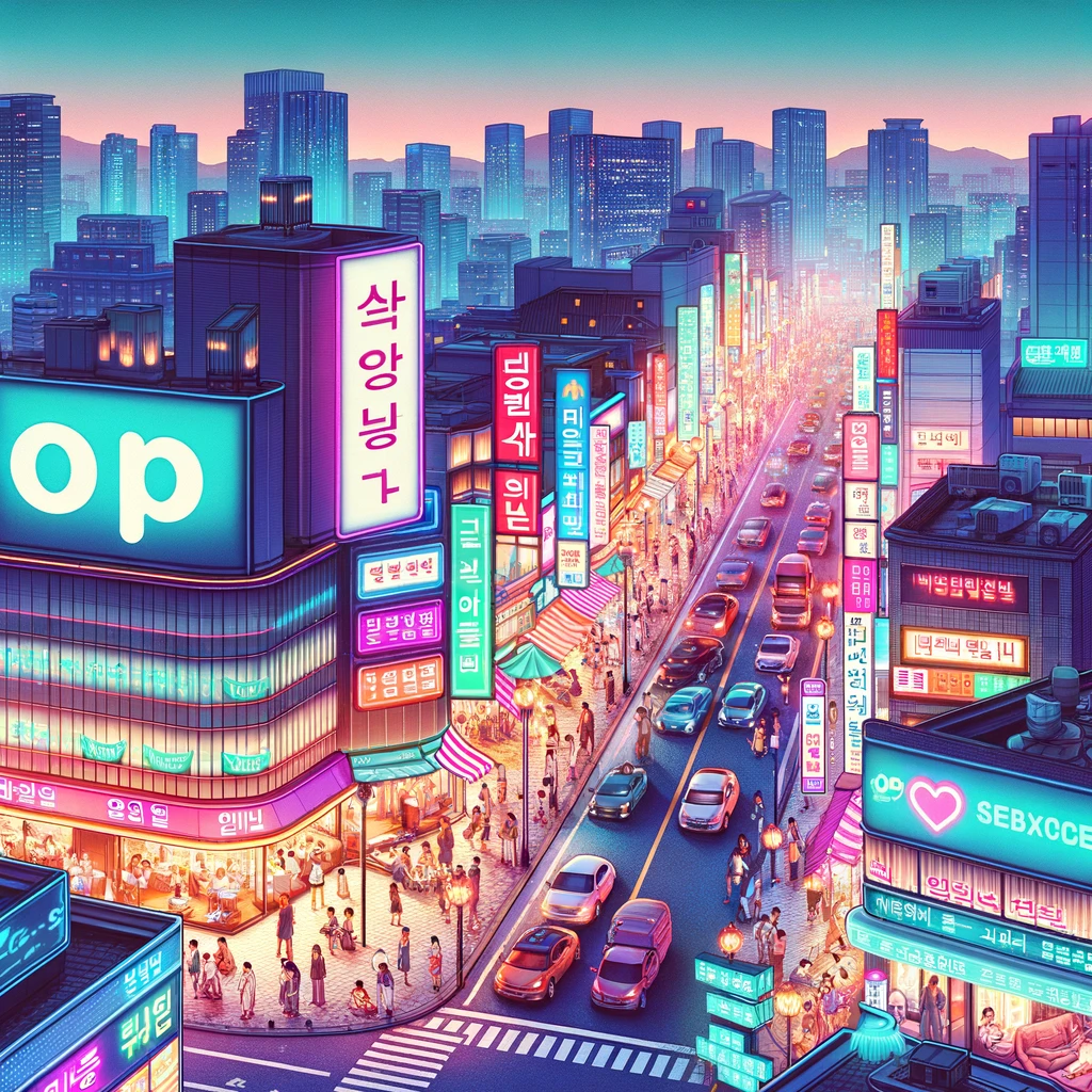 The image vividly captures the bustling cityscape of Seoul at night, bringing to life the vibrant OP services the city has to offer.